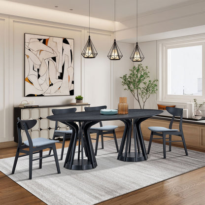 78.74 Inch Modern Dining Table Ellipse Wooden Table for Living Room,Oval MDF Table with Sturdy Pedestal for Restaurant,Black - 1st Choice Furniture Direct