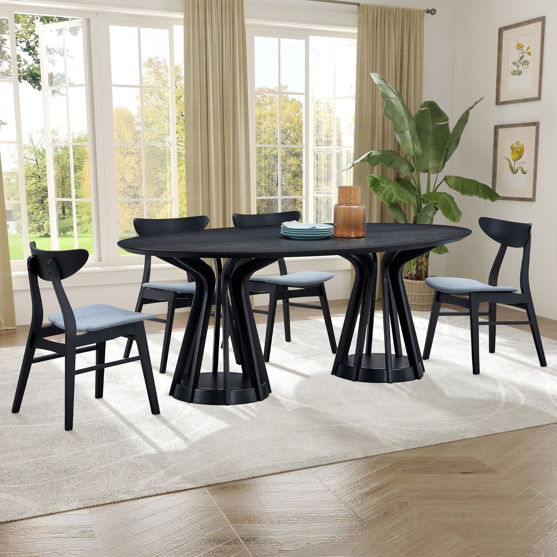 78.74 Inch Modern Dining Table Ellipse Wooden Table for Living Room,Oval MDF Table with Sturdy Pedestal for Restaurant,Black - 1st Choice Furniture Direct