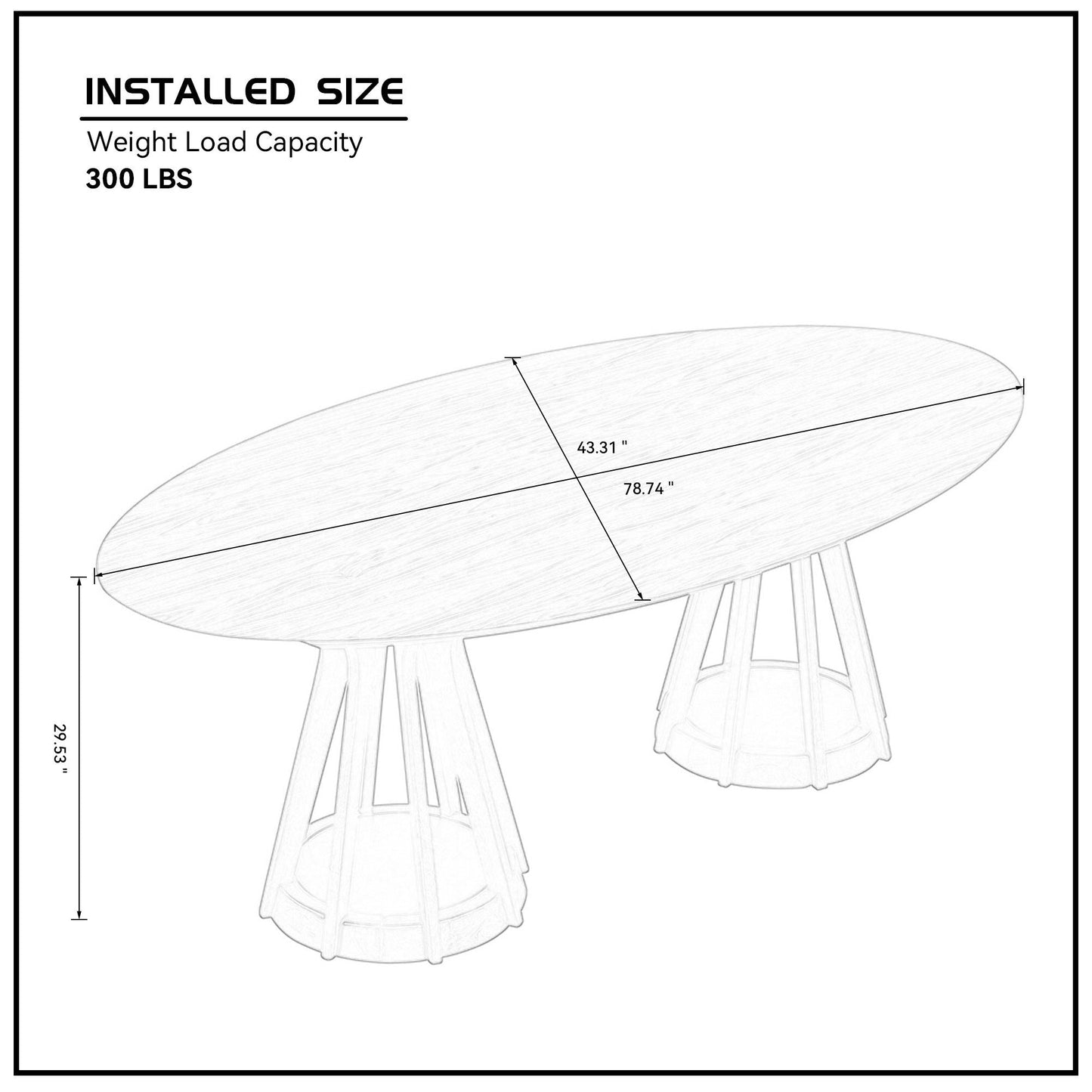 78.74 Inch Modern Dining Table Ellipse Wooden Table for Living Room,Oval MDF Table with Sturdy Pedestal for Restaurant,Black - 1st Choice Furniture Direct