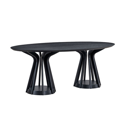 78.74 Inch Modern Dining Table Ellipse Wooden Table for Living Room,Oval MDF Table with Sturdy Pedestal for Restaurant,Black - 1st Choice Furniture Direct