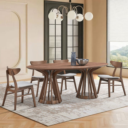 78.74 Inch Modern Dining Table Ellipse Wooden Table for Living Room,Oval MDF Table with Sturdy Pedestal for Restaurant,Walnut - 1st Choice Furniture Direct