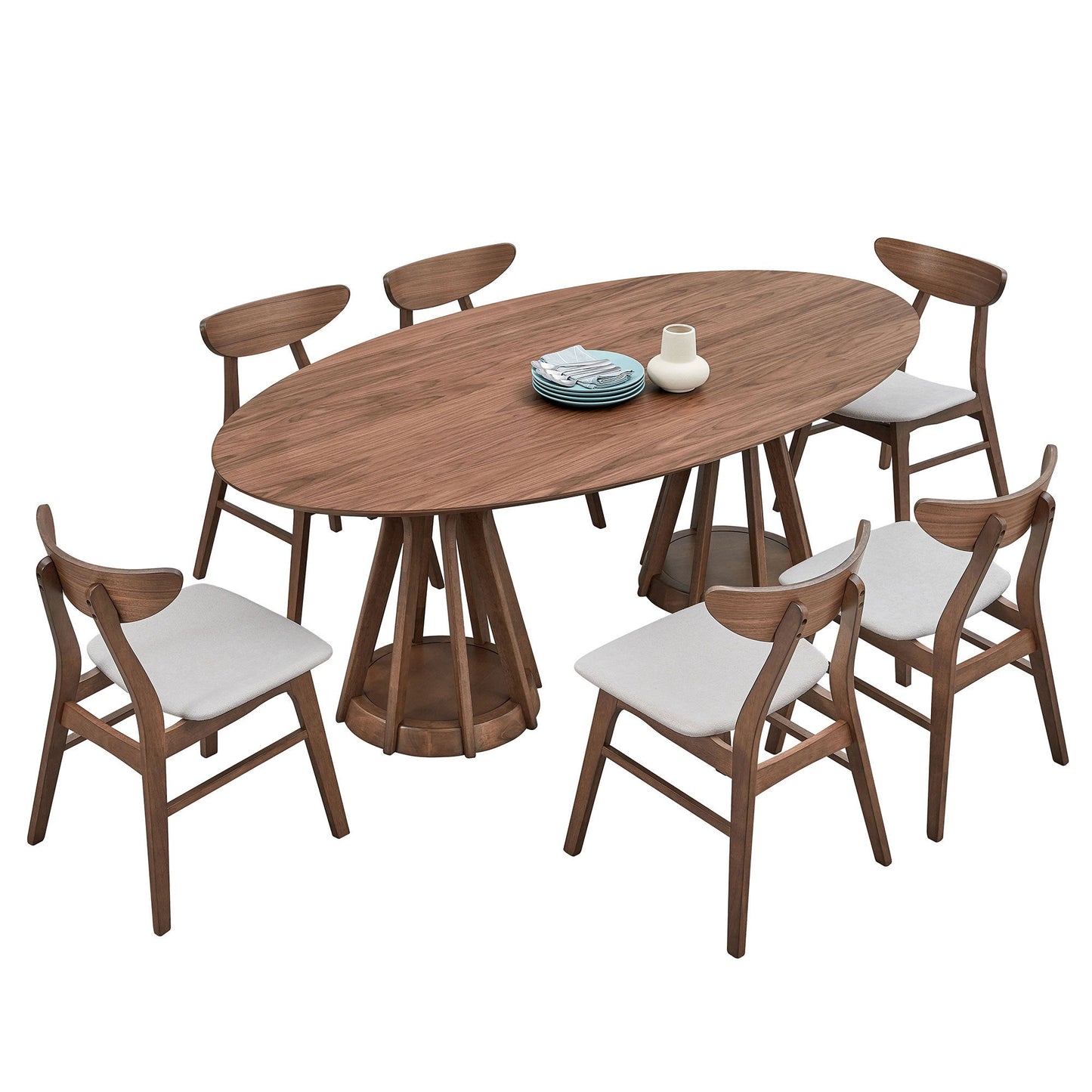 78.74 Inch Modern Dining Table Ellipse Wooden Table for Living Room,Oval MDF Table with Sturdy Pedestal for Restaurant,Walnut - 1st Choice Furniture Direct