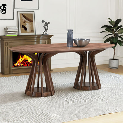78.74 Inch Modern Dining Table Ellipse Wooden Table for Living Room,Oval MDF Table with Sturdy Pedestal for Restaurant,Walnut - 1st Choice Furniture Direct