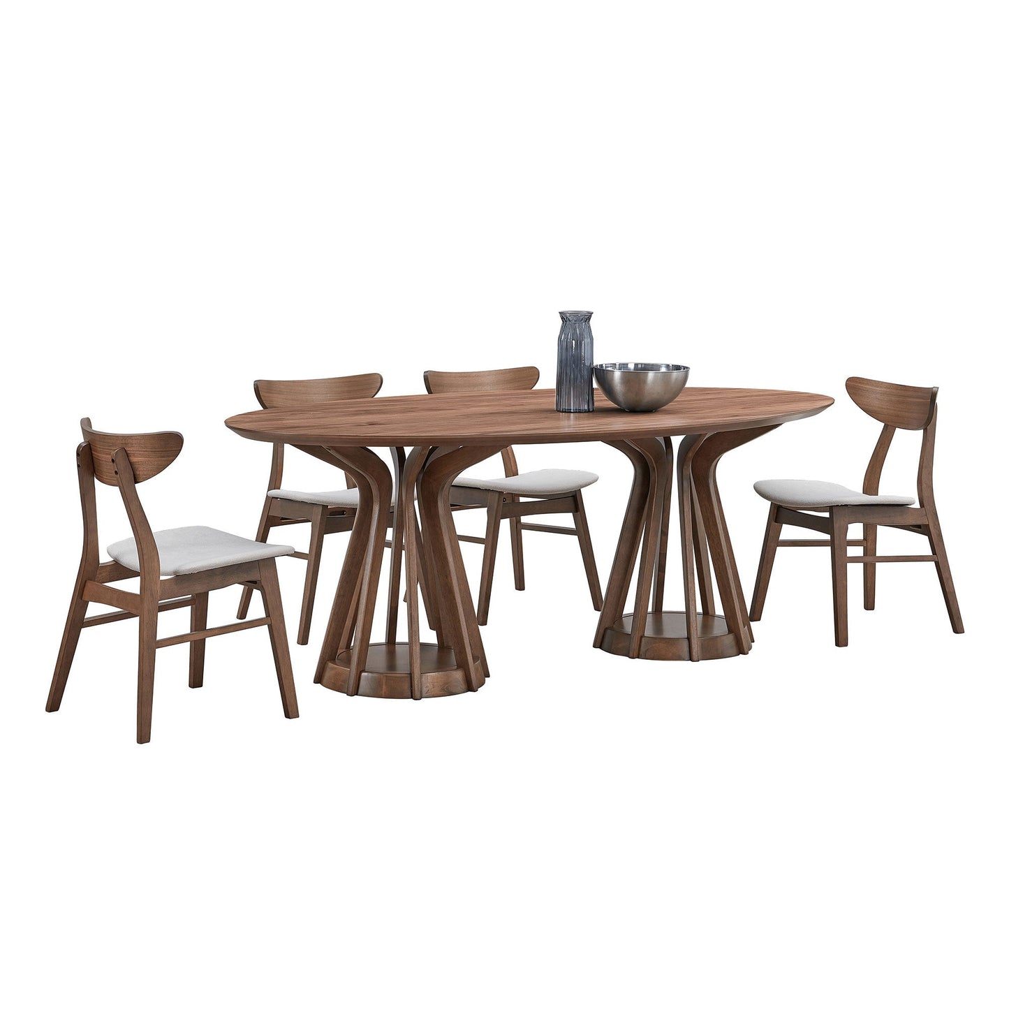 78.74 Inch Modern Dining Table Ellipse Wooden Table for Living Room,Oval MDF Table with Sturdy Pedestal for Restaurant,Walnut - 1st Choice Furniture Direct