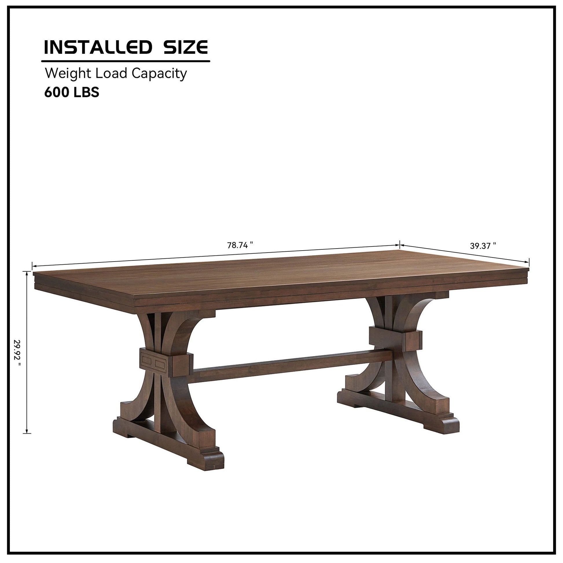 78.74''Rectangular Rubber Wood Dining Table for 6-8 with Wooden Trestle Pedestal Base,Mid Century Modern Kitchen Wooden Table Dinner Table for Dining Room, Living Room,OAK - 1st Choice Furniture Direct