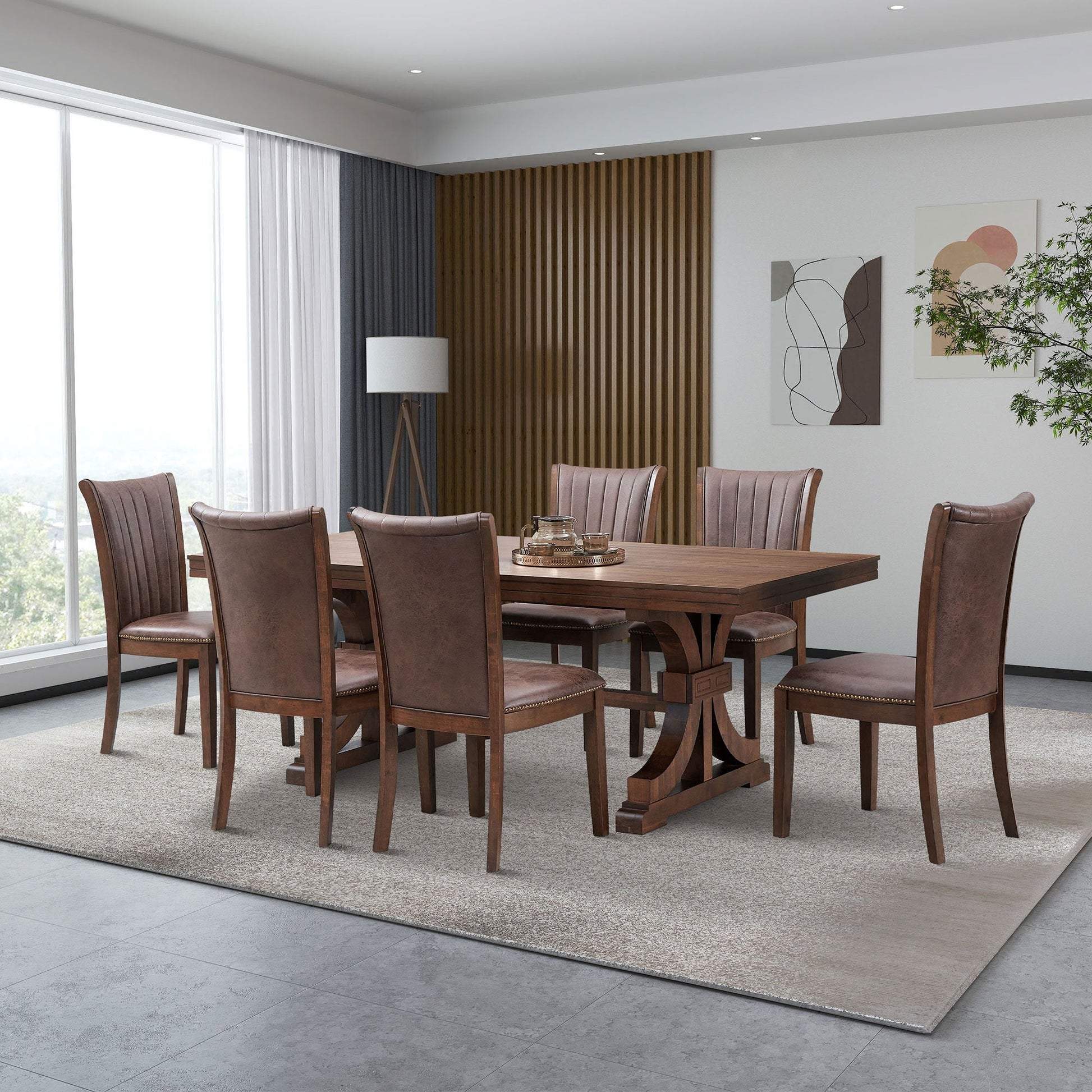 78.74''Rectangular Rubber Wood Dining Table for 6 - 8 with Wooden Trestle Pedestal Base,Mid Century Modern Kitchen Wooden Table Dinner Table for Dining Room, Living Room,OAK - 1st Choice Furniture Direct