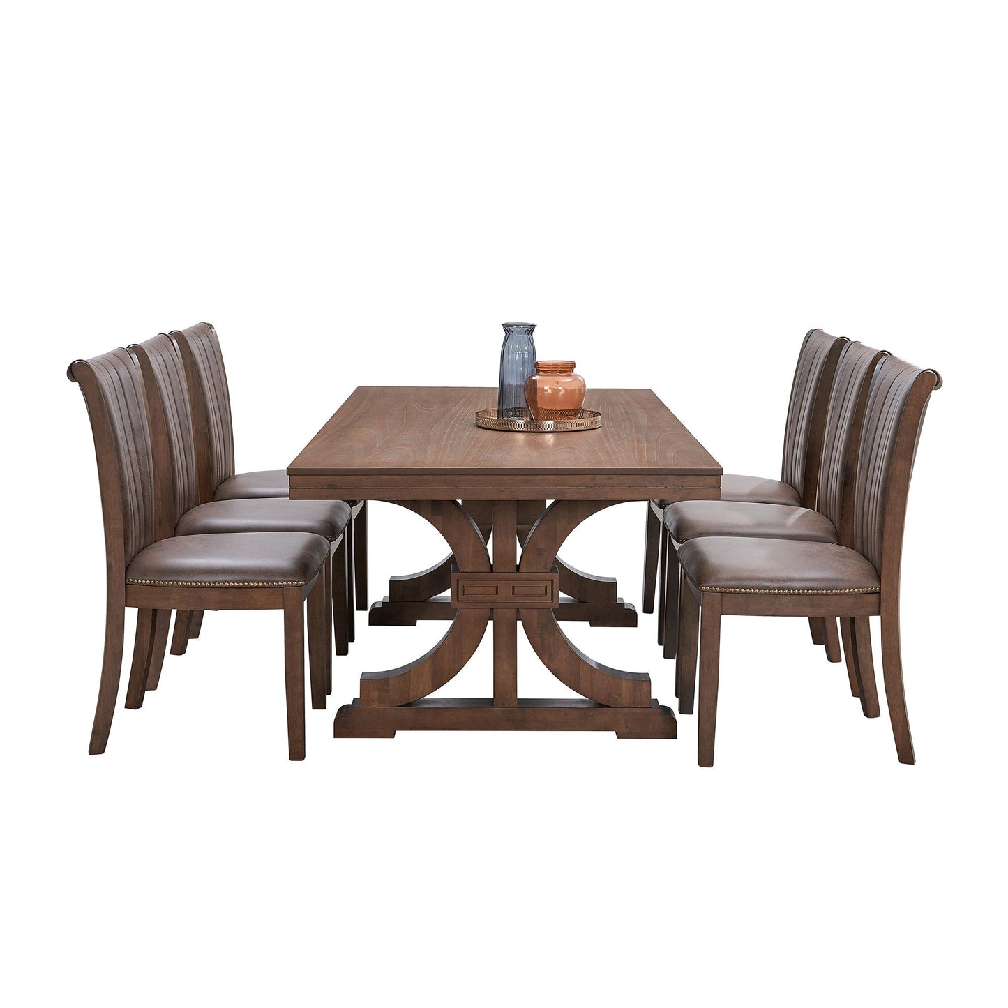 78.74''Rectangular Rubber Wood Dining Table for 6 - 8 with Wooden Trestle Pedestal Base,Mid Century Modern Kitchen Wooden Table Dinner Table for Dining Room, Living Room,OAK - 1st Choice Furniture Direct