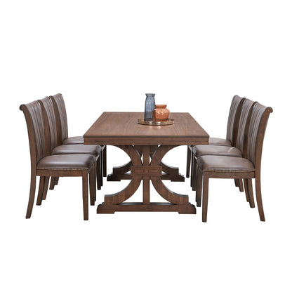 78.74''Rectangular Rubber Wood Dining Table for 6 - 8 with Wooden Trestle Pedestal Base,Mid Century Modern Kitchen Wooden Table Dinner Table for Dining Room, Living Room,OAK - 1st Choice Furniture Direct