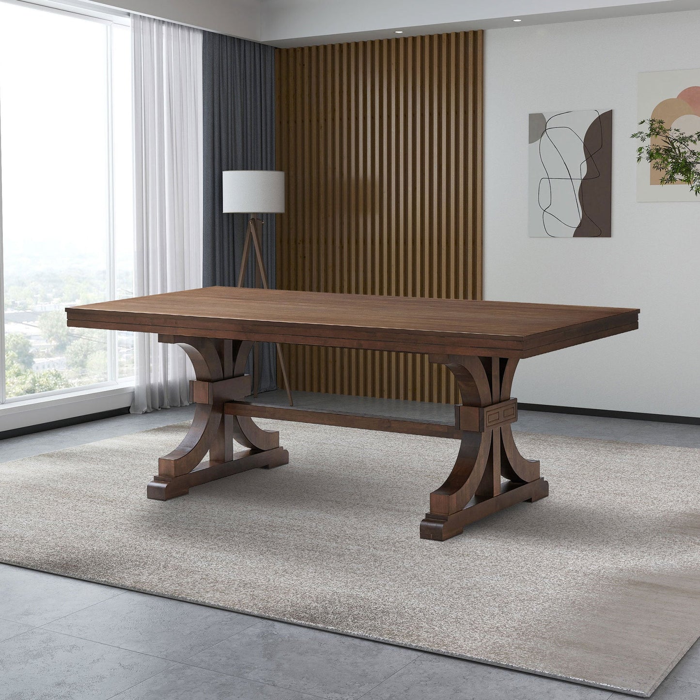 78.74''Rectangular Rubber Wood Dining Table for 6 - 8 with Wooden Trestle Pedestal Base,Mid Century Modern Kitchen Wooden Table Dinner Table for Dining Room, Living Room,OAK - 1st Choice Furniture Direct