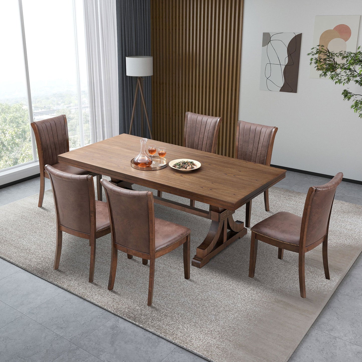 78.74''Rectangular Rubber Wood Dining Table for 6 - 8 with Wooden Trestle Pedestal Base,Mid Century Modern Kitchen Wooden Table Dinner Table for Dining Room, Living Room,OAK - 1st Choice Furniture Direct