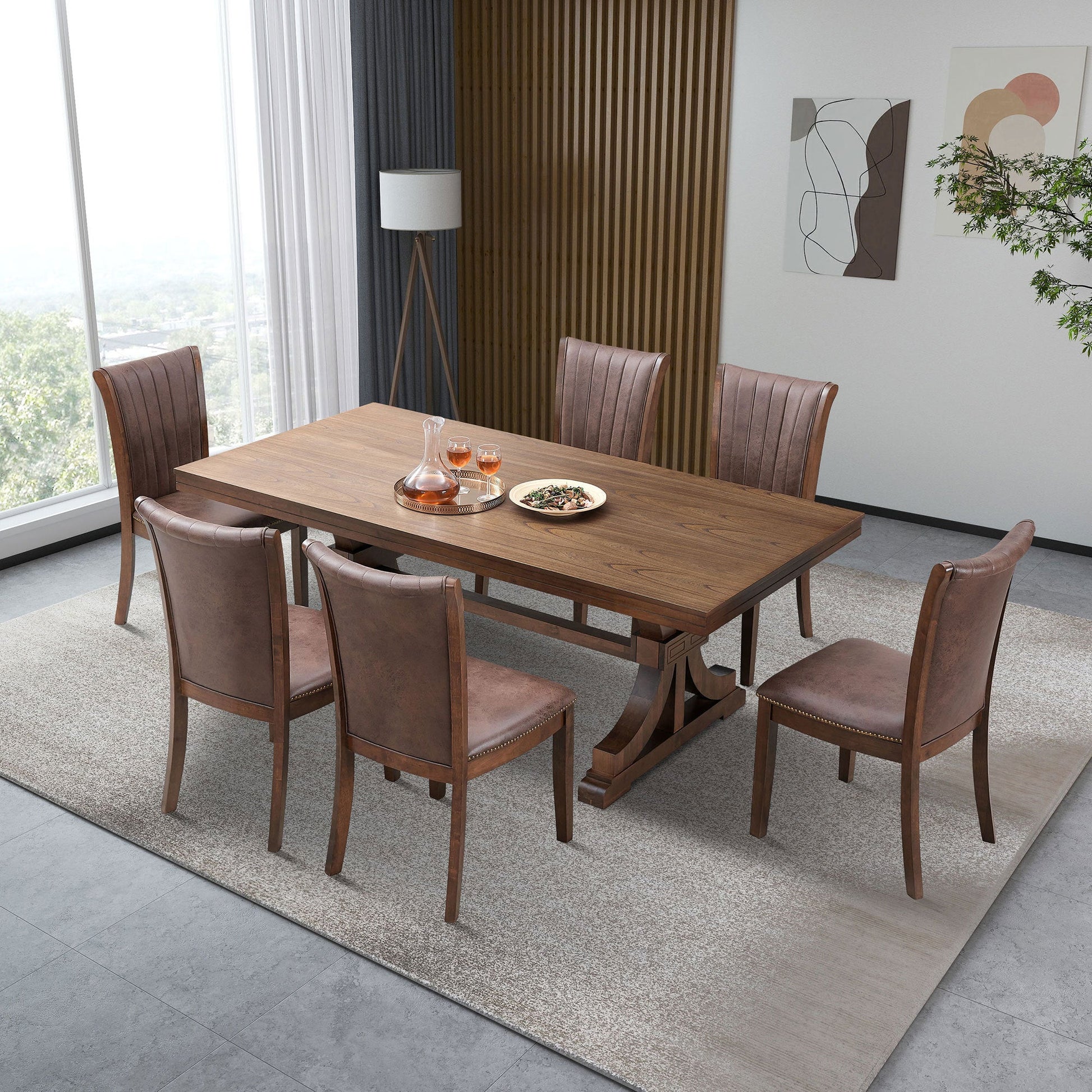 78.74''Rectangular Rubber Wood Dining Table for 6 - 8 with Wooden Trestle Pedestal Base,Mid Century Modern Kitchen Wooden Table Dinner Table for Dining Room, Living Room,OAK - 1st Choice Furniture Direct