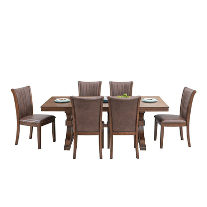 78.74''Rectangular Rubber Wood Dining Table for 6 - 8 with Wooden Trestle Pedestal Base,Mid Century Modern Kitchen Wooden Table Dinner Table for Dining Room, Living Room,OAK - 1st Choice Furniture Direct