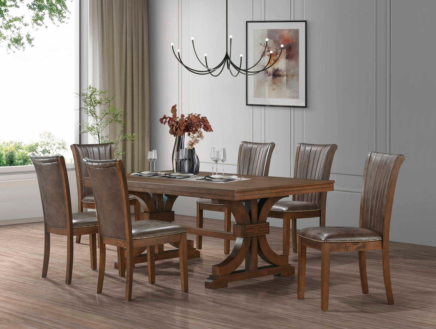 78.74''Rectangular Rubber Wood Dining Table for 6 - 8 with Wooden Trestle Pedestal Base,Mid Century Modern Kitchen Wooden Table Dinner Table for Dining Room, Living Room,OAK - 1st Choice Furniture Direct