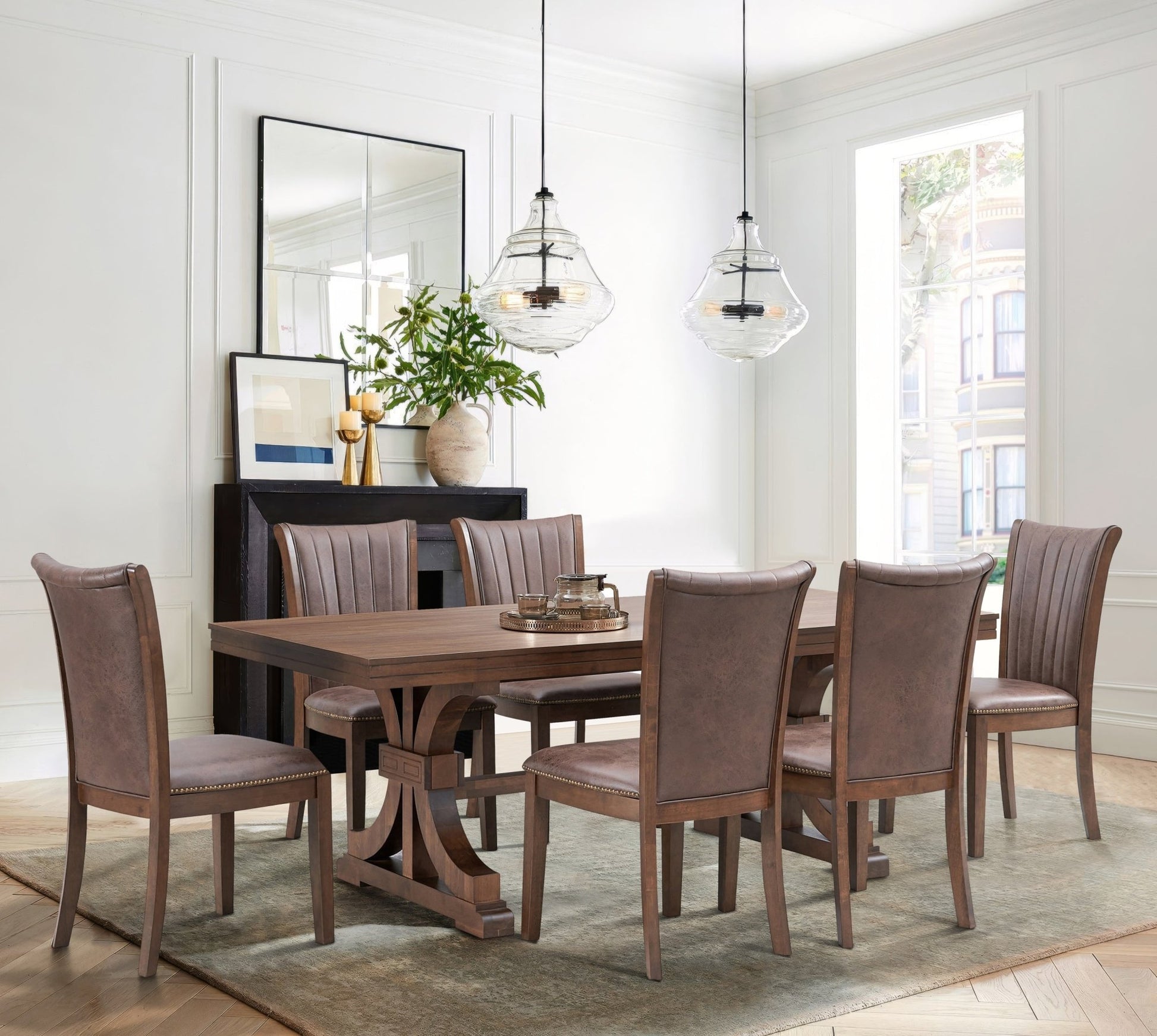 78.74''Rectangular Rubber Wood Dining Table for 6 - 8 with Wooden Trestle Pedestal Base,Mid Century Modern Kitchen Wooden Table Dinner Table for Dining Room, Living Room,OAK - 1st Choice Furniture Direct