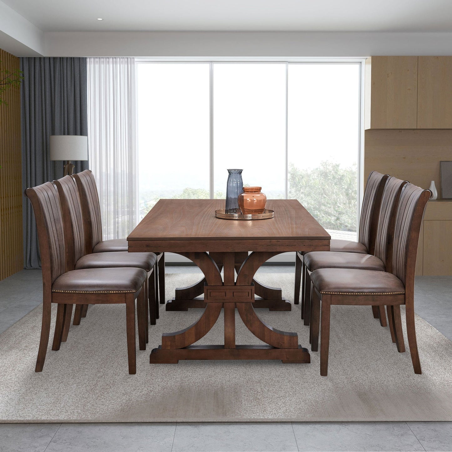 78.74''Rectangular Rubber Wood Dining Table for 6-8 with Wooden Trestle Pedestal Base,Mid Century Modern Kitchen Wooden Table Dinner Table for Dining Room, Living Room,OAK - 1st Choice Furniture Direct