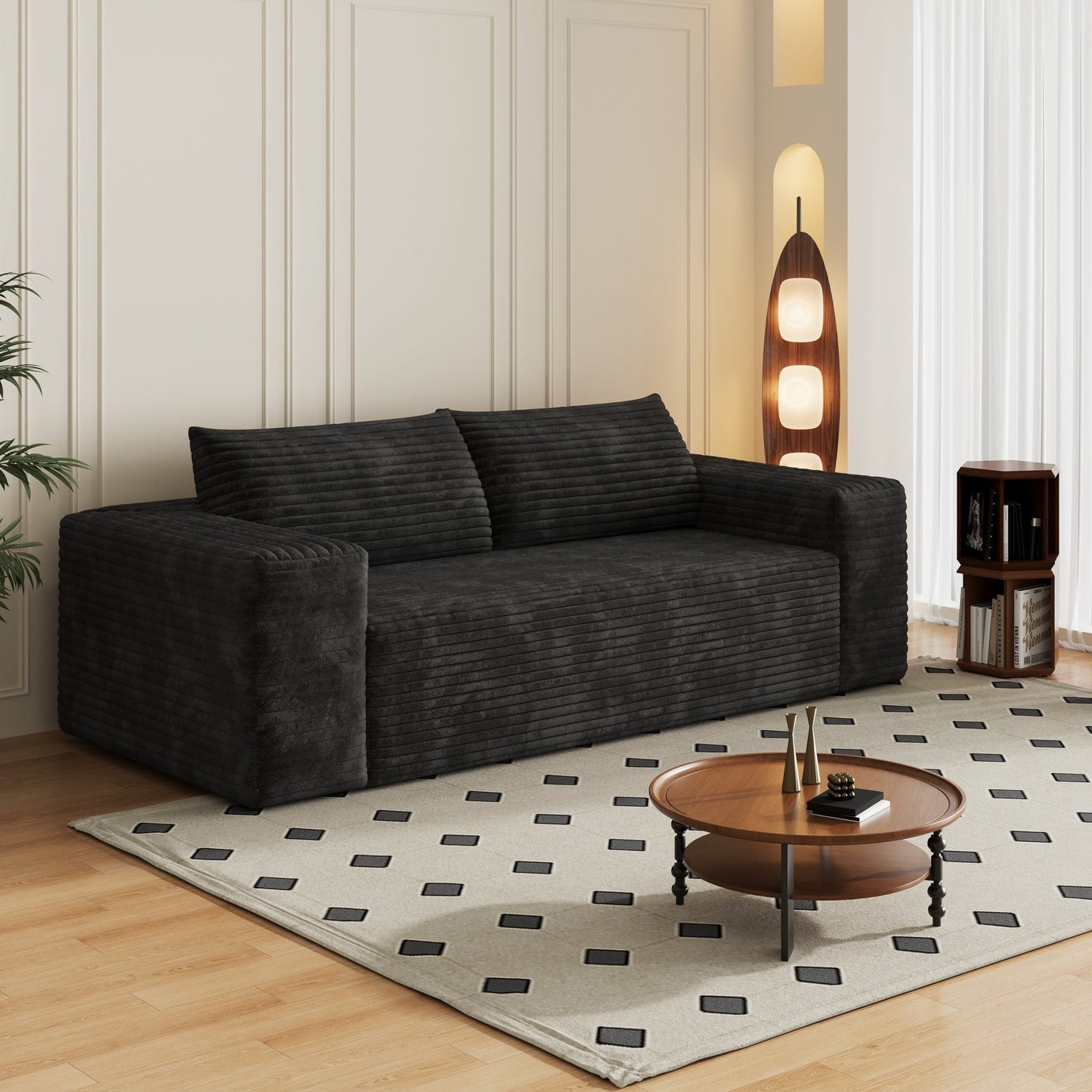 78.8' 3Setaser Sofa,Corduroy Fabric,Deep Seat Couches,Comfy Loveseat Sofa,No Assembly,1pcs for Living room, Bedroom,Conference room ,Apartment,Black - 1st Choice Furniture Direct