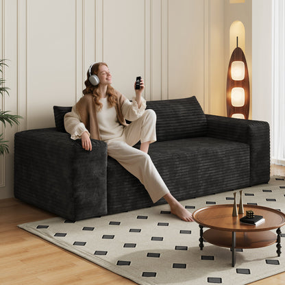 78.8' 3Setaser Sofa,Corduroy Fabric,Deep Seat Couches,Comfy Loveseat Sofa,No Assembly,1pcs for Living room, Bedroom,Conference room ,Apartment,Black - 1st Choice Furniture Direct