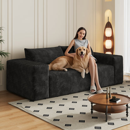 78.8' 3Setaser Sofa,Corduroy Fabric,Deep Seat Couches,Comfy Loveseat Sofa,No Assembly,1pcs for Living room, Bedroom,Conference room ,Apartment,Black - 1st Choice Furniture Direct