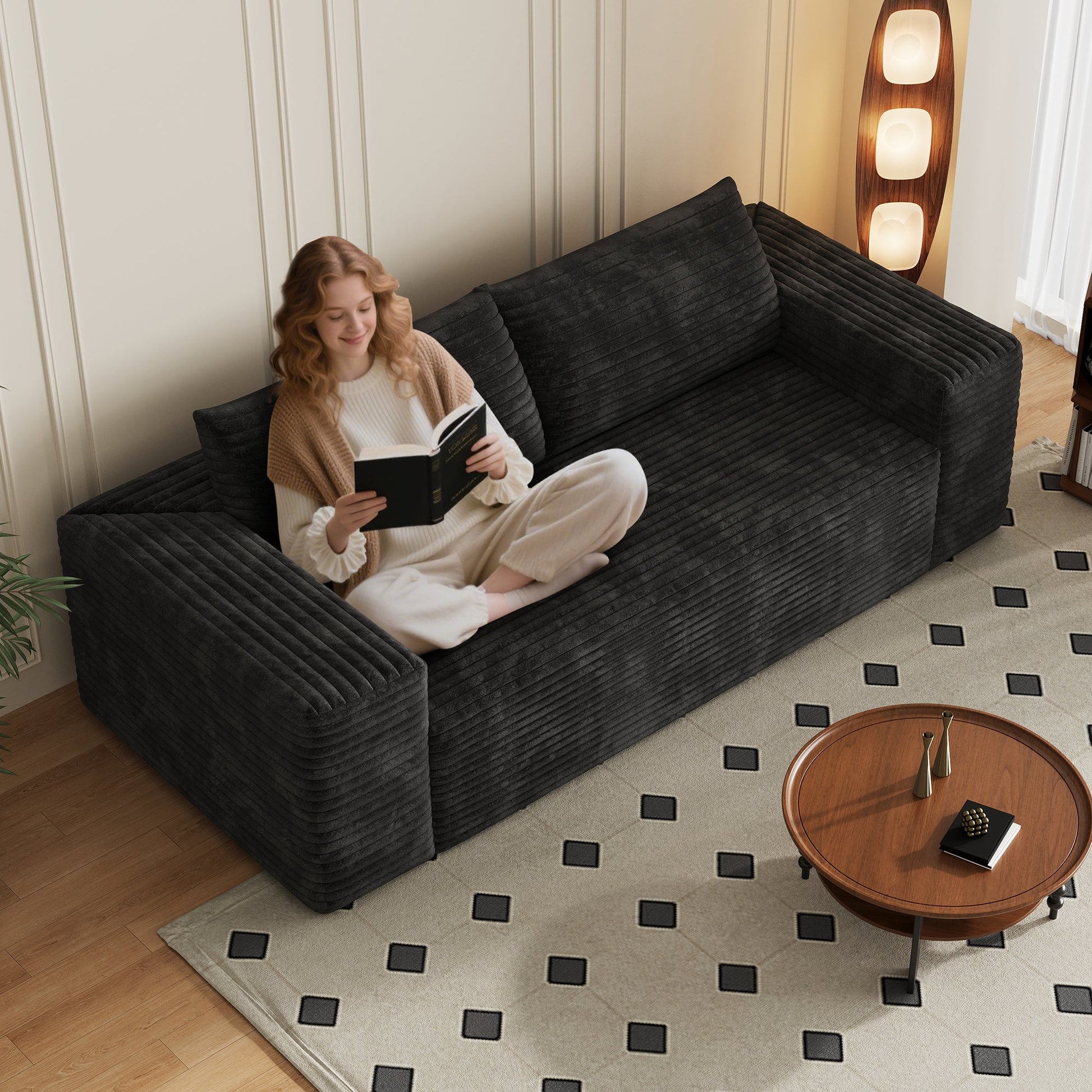 78.8' 3Setaser Sofa,Corduroy Fabric,Deep Seat Couches,Comfy Loveseat Sofa,No Assembly,1pcs for Living room, Bedroom,Conference room ,Apartment,Black - 1st Choice Furniture Direct