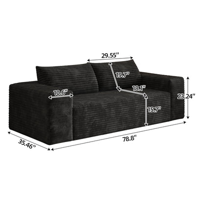 78.8' 3Setaser Sofa,Corduroy Fabric,Deep Seat Couches,Comfy Loveseat Sofa,No Assembly,1pcs for Living room, Bedroom,Conference room ,Apartment,Black - 1st Choice Furniture Direct