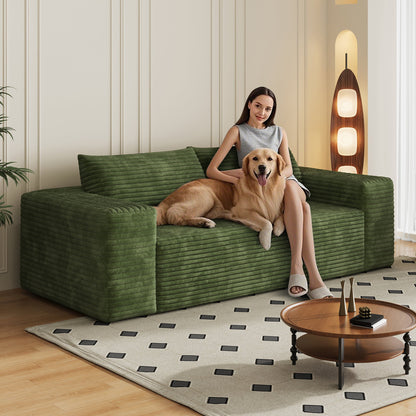 78.8' 3Setaser Sofa,Corduroy Fabric,Deep Seat Couches,Comfy Loveseat Sofa,No Assembly,1pcs for Living room, Bedroom,Conference room ,Apartment,Green - 1st Choice Furniture Direct