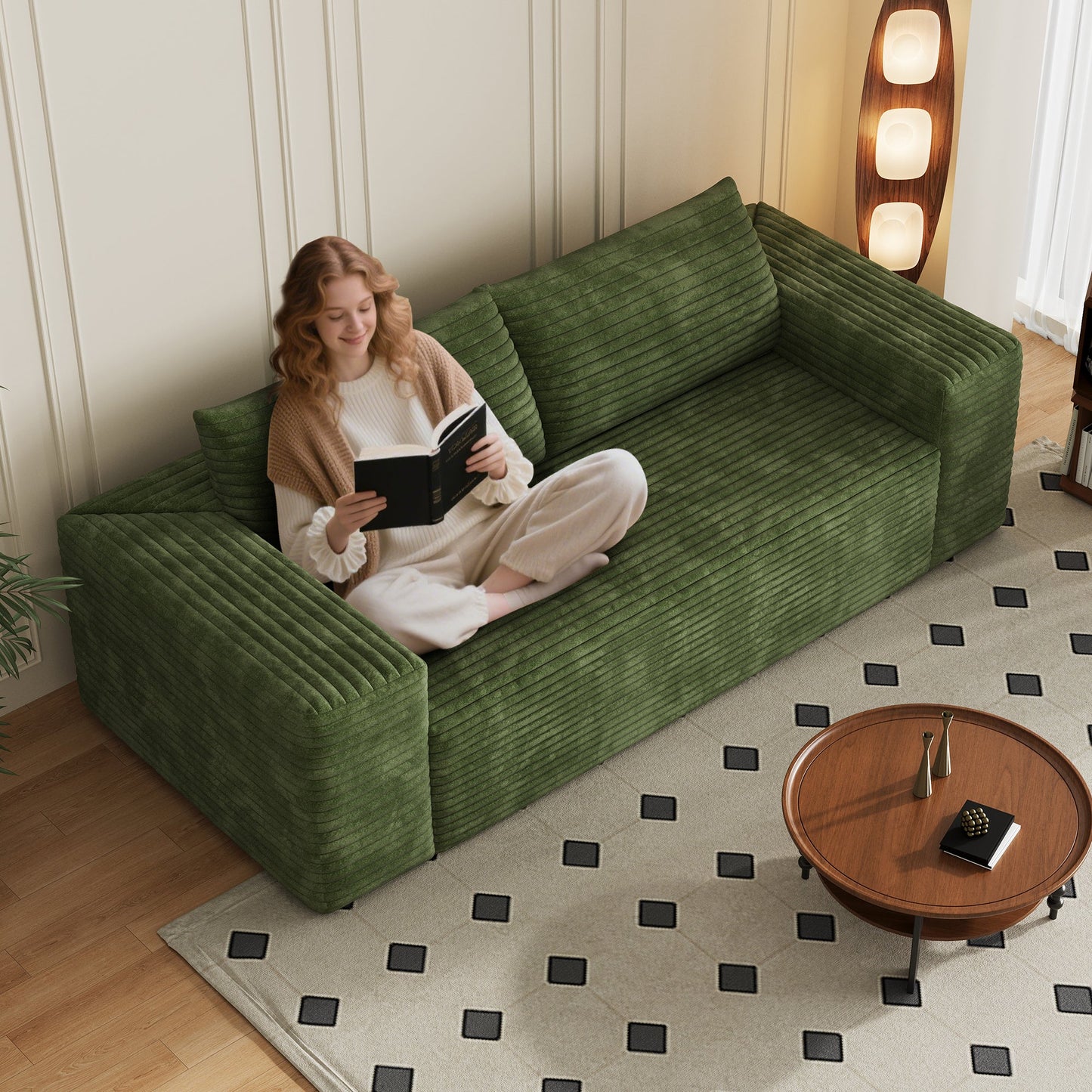 78.8' 3Setaser Sofa,Corduroy Fabric,Deep Seat Couches,Comfy Loveseat Sofa,No Assembly,1pcs for Living room, Bedroom,Conference room ,Apartment,Green - 1st Choice Furniture Direct
