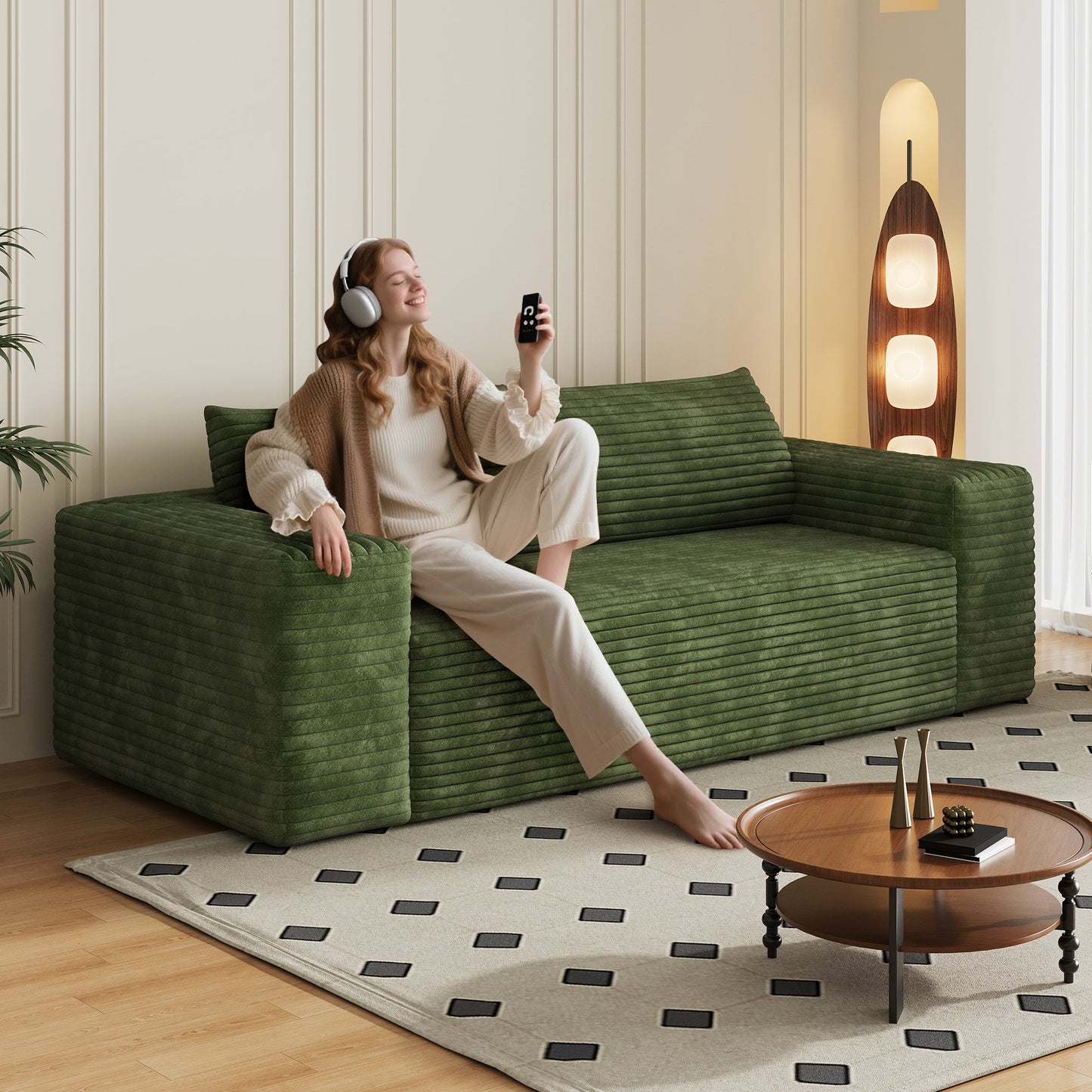 78.8' 3Setaser Sofa,Corduroy Fabric,Deep Seat Couches,Comfy Loveseat Sofa,No Assembly,1pcs for Living room, Bedroom,Conference room ,Apartment,Green - 1st Choice Furniture Direct