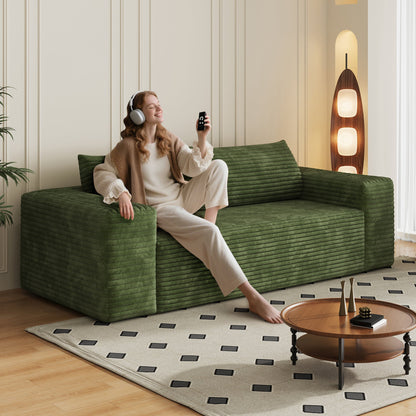 78.8' 3Setaser Sofa,Corduroy Fabric,Deep Seat Couches,Comfy Loveseat Sofa,No Assembly,1pcs for Living room, Bedroom,Conference room ,Apartment,Green - 1st Choice Furniture Direct