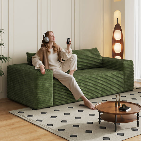 78.8' 3Setaser Sofa,Corduroy Fabric,Deep Seat Couches,Comfy Loveseat Sofa,No Assembly,1pcs for Living room, Bedroom,Conference room ,Apartment,Green - 1st Choice Furniture Direct