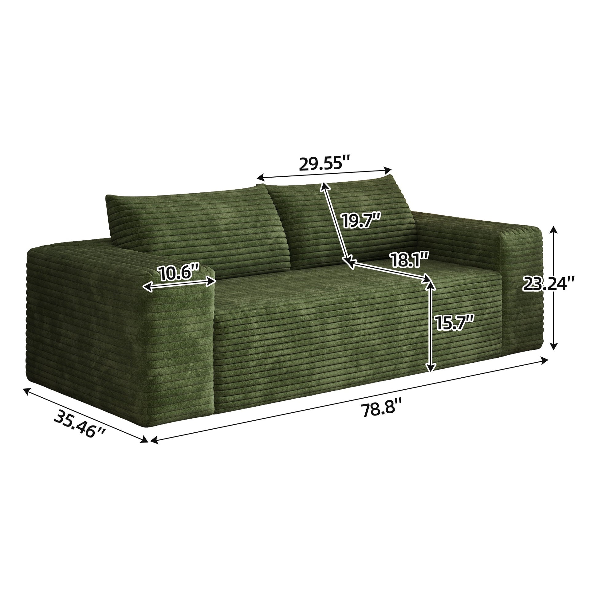 78.8' 3Setaser Sofa,Corduroy Fabric,Deep Seat Couches,Comfy Loveseat Sofa,No Assembly,1pcs for Living room, Bedroom,Conference room ,Apartment,Green - 1st Choice Furniture Direct