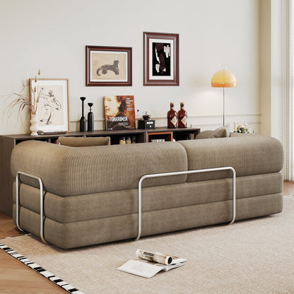 78.8' Compression Sofa,Convertible Floor Sofa Bed - with Pillow Back Support Armrest,Comfy Futon Couch Sleeper Bed,Loveseats Boneless Modular Sectional Sofa,Corduroy fabric,for Living Room,Bedroom,Camel - 1st Choice Furniture Direct