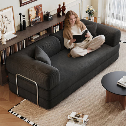 78.8' Compression Sofa,Convertible Floor Sofa Bed - with Pillow Back Support Armrest,Comfy Futon Couch Sleeper Bed,Loveseats Boneless Modular Sectional Sofa,Corduroy fabric,for Living Room,Bedroom,Black - 1st Choice Furniture Direct