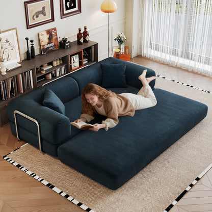 78.8' Compression Sofa,Convertible Floor Sofa Bed - with Pillow Back Support Armrest,Comfy Futon Couch Sleeper Bed,Loveseats Boneless Modular Sectional Sofa,Corduroy fabric,for Living Room,Bedroom,Blue - 1st Choice Furniture Direct