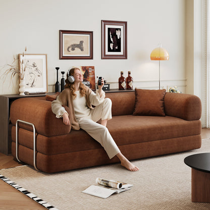 78.8' Compression Sofa,Convertible Floor Sofa Bed - with Pillow Back Support Armrest,Comfy Futon Couch Sleeper Bed,Loveseats Boneless Modular Sectional Sofa,Corduroy fabric,for Living Room,Bedroom,Brown - 1st Choice Furniture Direct