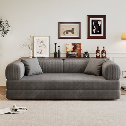 78.8' Compression Sofa,Convertible Floor Sofa Bed - with Pillow Back Support Armrest,Comfy Futon Couch Sleeper Bed,Loveseats Boneless Modular Sectional Sofa,Corduroy fabric,for Living Room,Bedroom,Grey - 1st Choice Furniture Direct