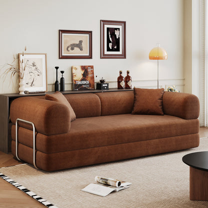 78.8' Compression Sofa,Convertible Floor Sofa Bed - with Pillow Back Support Armrest,Comfy Futon Couch Sleeper Bed,Loveseats Boneless Modular Sectional Sofa,Corduroy fabric,for Living Room,Bedroom,Brown - 1st Choice Furniture Direct