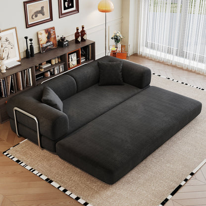 78.8' Compression Sofa,Convertible Floor Sofa Bed - with Pillow Back Support Armrest,Comfy Futon Couch Sleeper Bed,Loveseats Boneless Modular Sectional Sofa,Corduroy fabric,for Living Room,Bedroom,Black - 1st Choice Furniture Direct