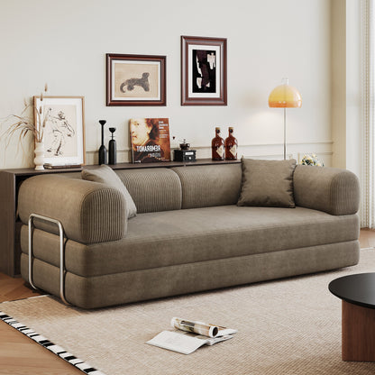 78.8' Compression Sofa,Convertible Floor Sofa Bed - with Pillow Back Support Armrest,Comfy Futon Couch Sleeper Bed,Loveseats Boneless Modular Sectional Sofa,Corduroy fabric,for Living Room,Bedroom,Camel - 1st Choice Furniture Direct