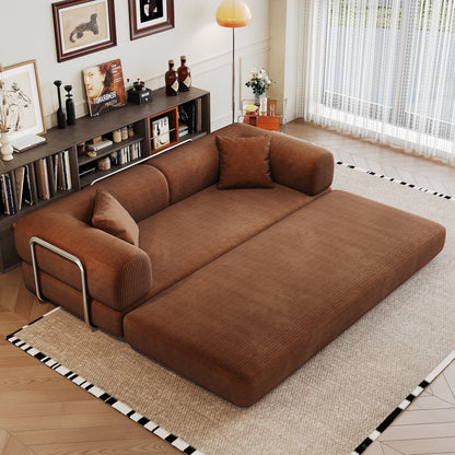 78.8' Compression Sofa,Convertible Floor Sofa Bed - with Pillow Back Support Armrest,Comfy Futon Couch Sleeper Bed,Loveseats Boneless Modular Sectional Sofa,Corduroy fabric,for Living Room,Bedroom,Brown - 1st Choice Furniture Direct
