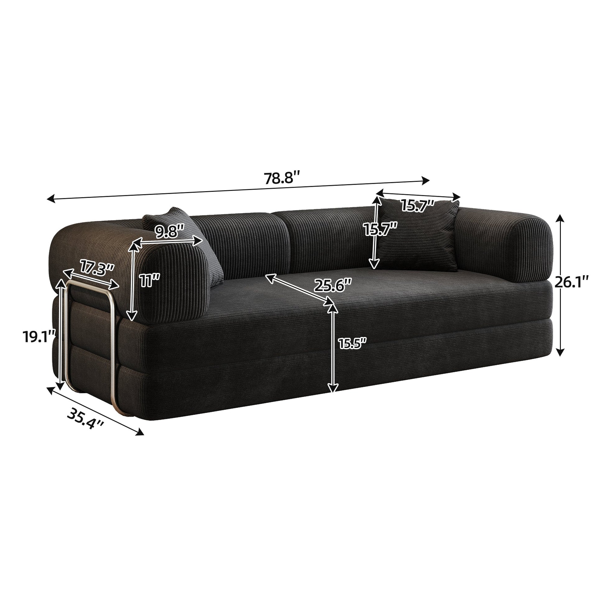 78.8' Compression Sofa,Convertible Floor Sofa Bed - with Pillow Back Support Armrest,Comfy Futon Couch Sleeper Bed,Loveseats Boneless Modular Sectional Sofa,Corduroy fabric,for Living Room,Bedroom,Black - 1st Choice Furniture Direct