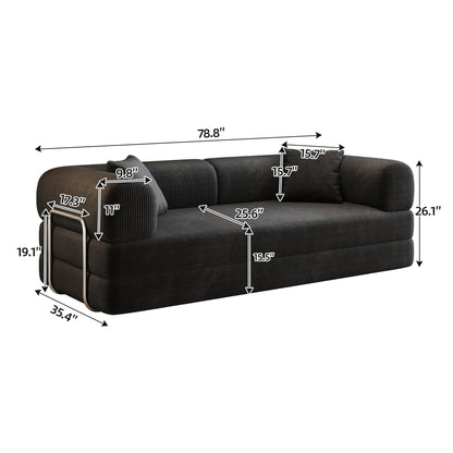 78.8' Compression Sofa,Convertible Floor Sofa Bed - with Pillow Back Support Armrest,Comfy Futon Couch Sleeper Bed,Loveseats Boneless Modular Sectional Sofa,Corduroy fabric,for Living Room,Bedroom,Black - 1st Choice Furniture Direct