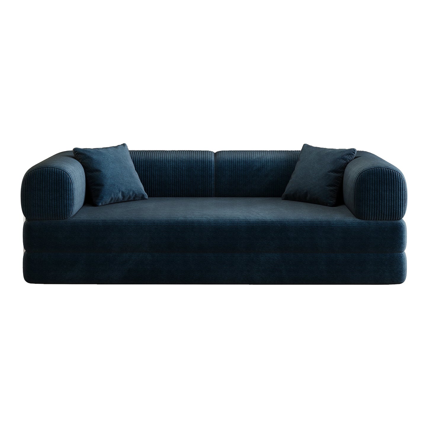 78.8' Compression Sofa,Convertible Floor Sofa Bed - with Pillow Back Support Armrest,Comfy Futon Couch Sleeper Bed,Loveseats Boneless Modular Sectional Sofa,Corduroy fabric,for Living Room,Bedroom,Blue - 1st Choice Furniture Direct