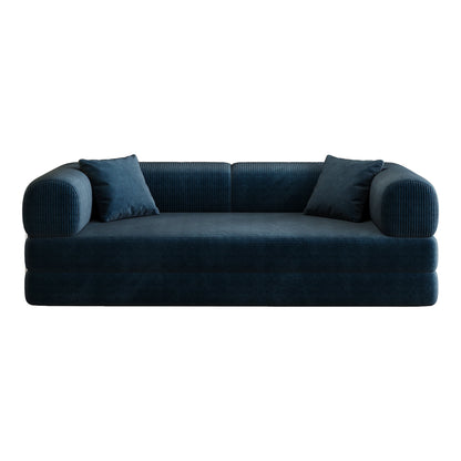 78.8' Compression Sofa,Convertible Floor Sofa Bed - with Pillow Back Support Armrest,Comfy Futon Couch Sleeper Bed,Loveseats Boneless Modular Sectional Sofa,Corduroy fabric,for Living Room,Bedroom,Blue - 1st Choice Furniture Direct