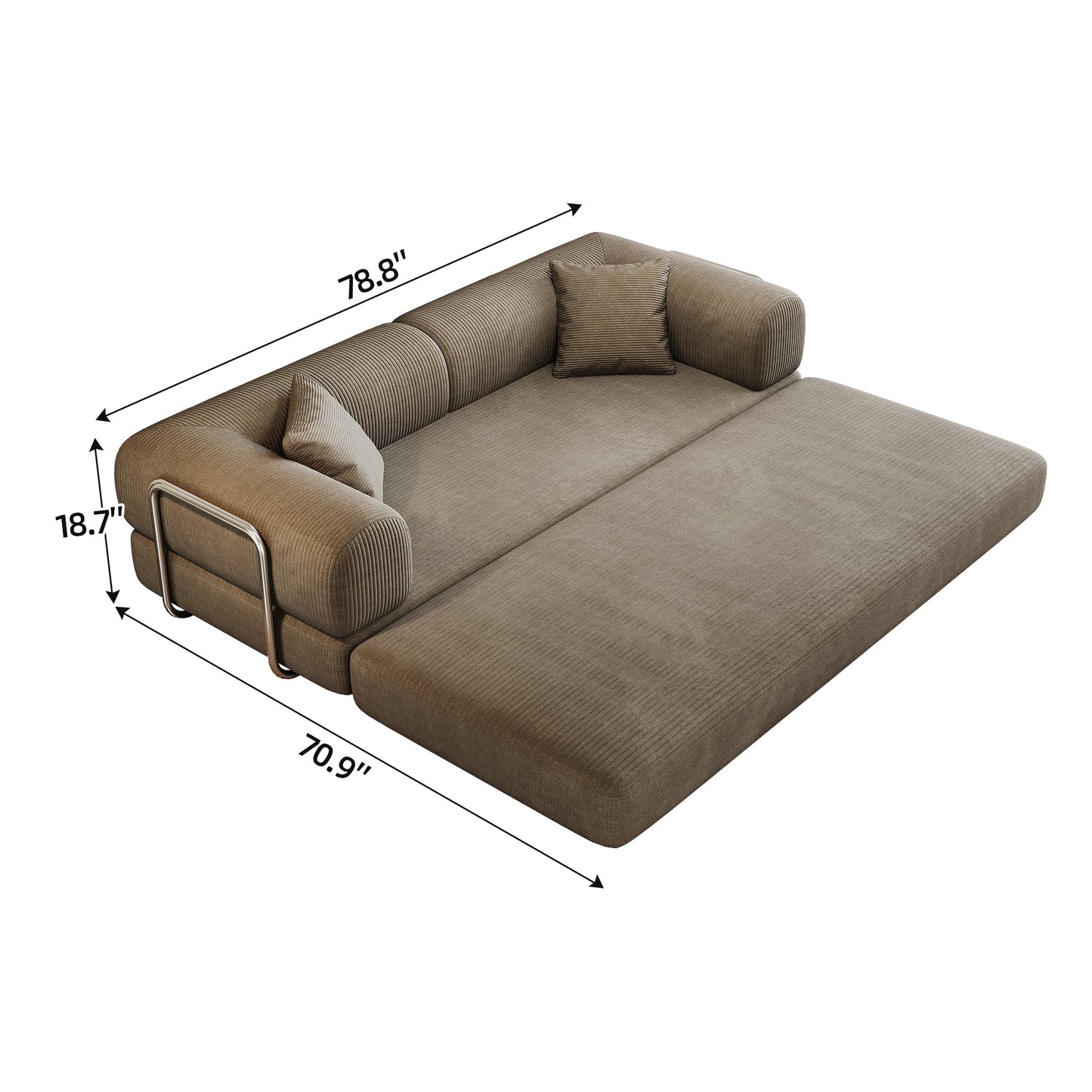 78.8' Compression Sofa,Convertible Floor Sofa Bed - with Pillow Back Support Armrest,Comfy Futon Couch Sleeper Bed,Loveseats Boneless Modular Sectional Sofa,Corduroy fabric,for Living Room,Bedroom,Camel - 1st Choice Furniture Direct