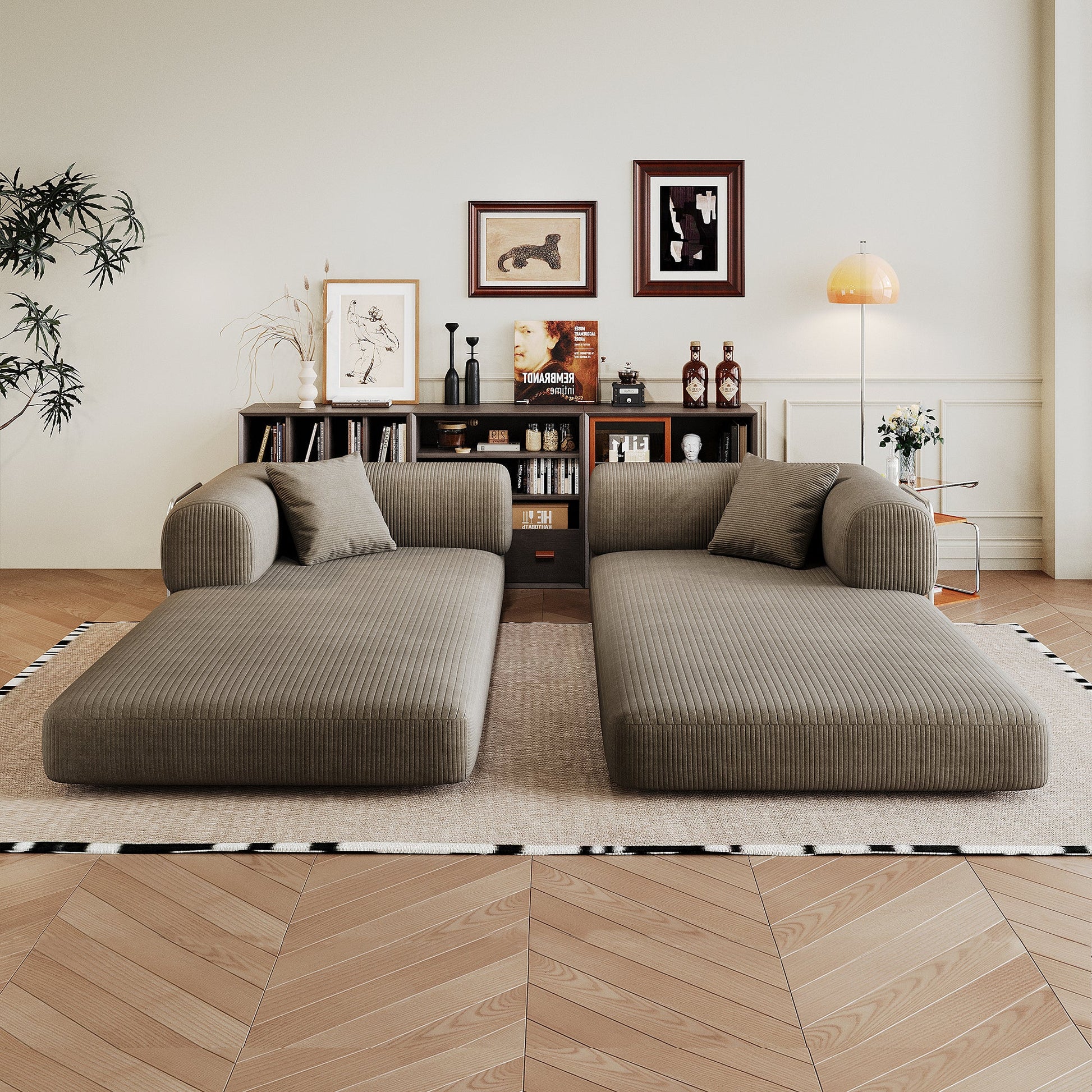 78.8' Compression Sofa,Convertible Floor Sofa Bed - with Pillow Back Support Armrest,Comfy Futon Couch Sleeper Bed,Loveseats Boneless Modular Sectional Sofa,Corduroy fabric,for Living Room,Bedroom,Camel - 1st Choice Furniture Direct