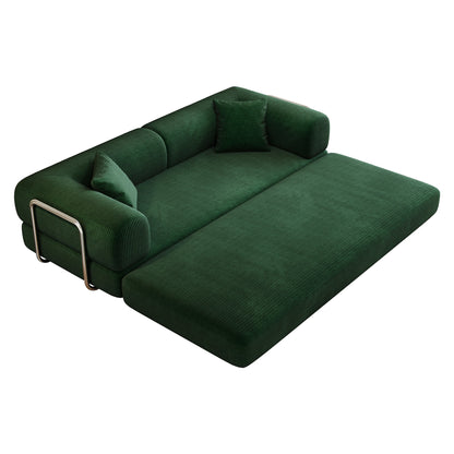 78.8' Compression Sofa,Convertible Floor Sofa Bed - with Pillow Back Support Armrest,Comfy Futon Couch Sleeper Bed,Loveseats Boneless Modular Sectional Sofa,Corduroy fabric,for Living Room,Bedroom,Green - 1st Choice Furniture Direct