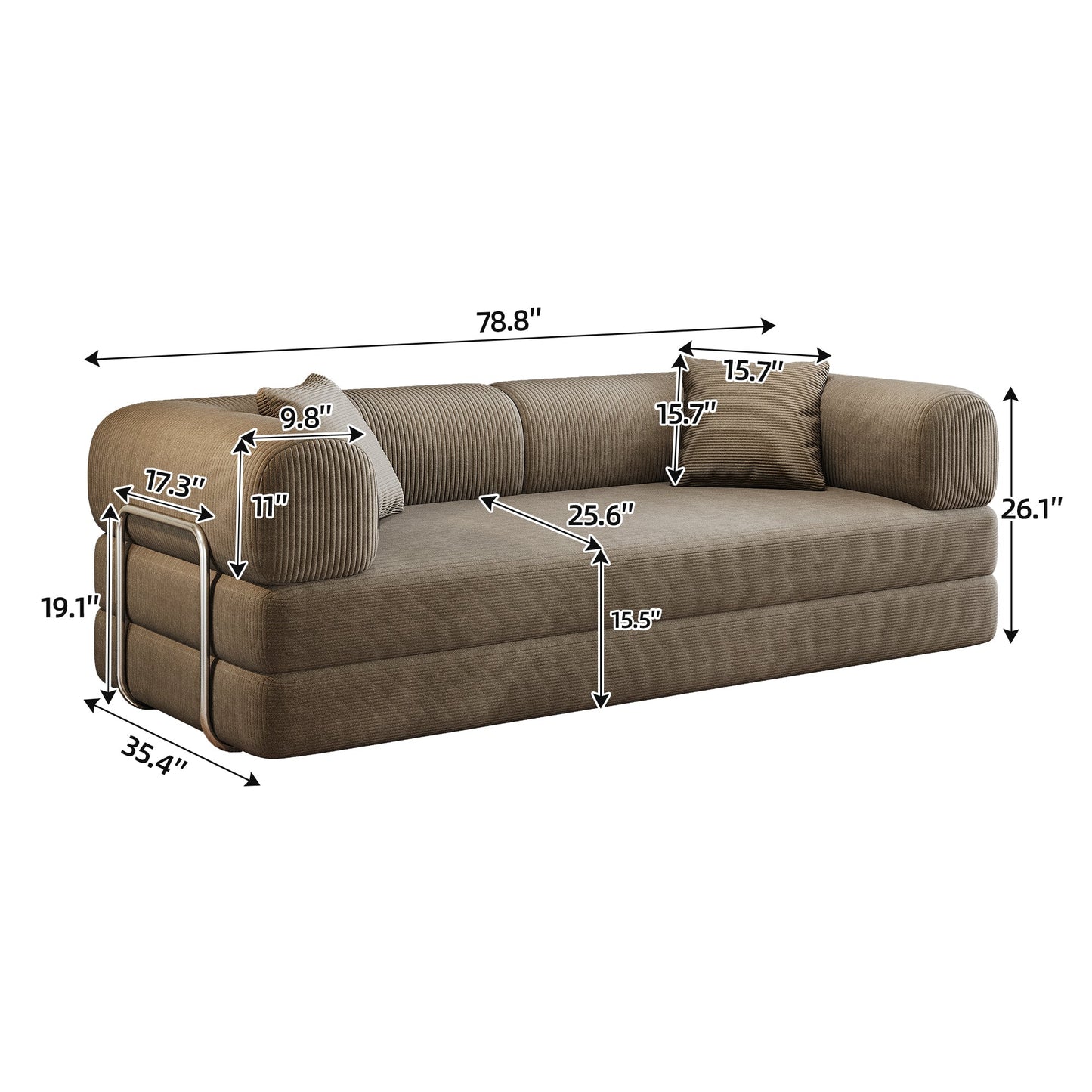 78.8' Compression Sofa,Convertible Floor Sofa Bed - with Pillow Back Support Armrest,Comfy Futon Couch Sleeper Bed,Loveseats Boneless Modular Sectional Sofa,Corduroy fabric,for Living Room,Bedroom,Camel - 1st Choice Furniture Direct