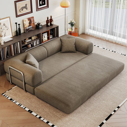 78.8' Compression Sofa,Convertible Floor Sofa Bed - with Pillow Back Support Armrest,Comfy Futon Couch Sleeper Bed,Loveseats Boneless Modular Sectional Sofa,Corduroy fabric,for Living Room,Bedroom,Camel - 1st Choice Furniture Direct