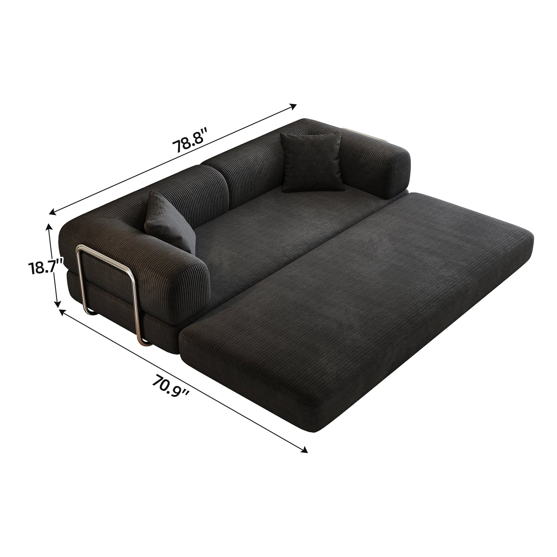 78.8' Compression Sofa,Convertible Floor Sofa Bed - with Pillow Back Support Armrest,Comfy Futon Couch Sleeper Bed,Loveseats Boneless Modular Sectional Sofa,Corduroy fabric,for Living Room,Bedroom,Black - 1st Choice Furniture Direct