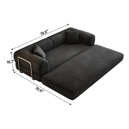 78.8' Compression Sofa,Convertible Floor Sofa Bed - with Pillow Back Support Armrest,Comfy Futon Couch Sleeper Bed,Loveseats Boneless Modular Sectional Sofa,Corduroy fabric,for Living Room,Bedroom,Black - 1st Choice Furniture Direct